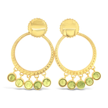 Coin Doorknocker Shaker Earrings - 18K Yellow Gold and Peridot