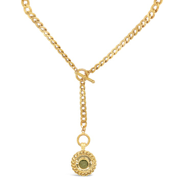 Wheat Sheaf Coin Lariat Chain Necklace - 18K Gold Vermeil