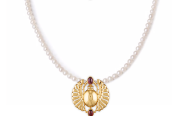 Cleopatra Open-Winged Scarab Pearl Enhancer Pendant Necklace- 18K Gold