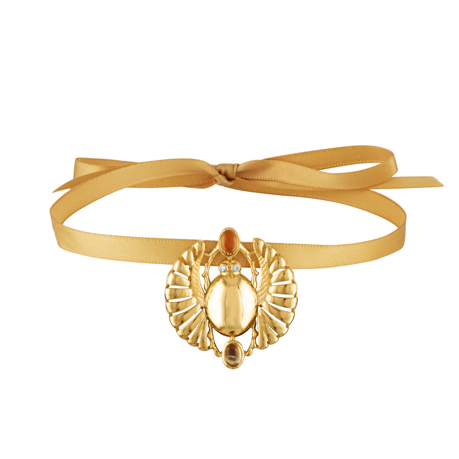 Nefertiti Winged Scarab Pendant Choker Necklace