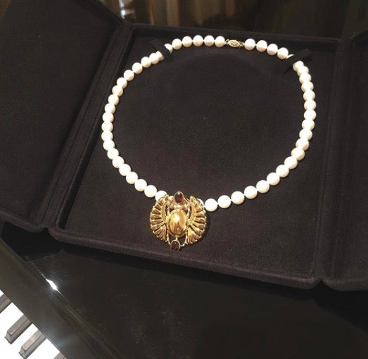 Cleopatra Open-Winged Scarab Pearl Enhancer Pendant Necklace- 18K Gold