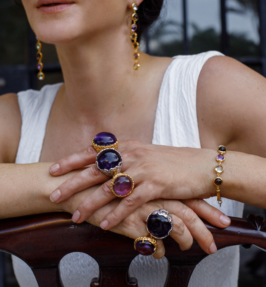 Amethyst Gemstone Cocktail Ring with Leaf Design - Sterling Silver –  Katherine Parr