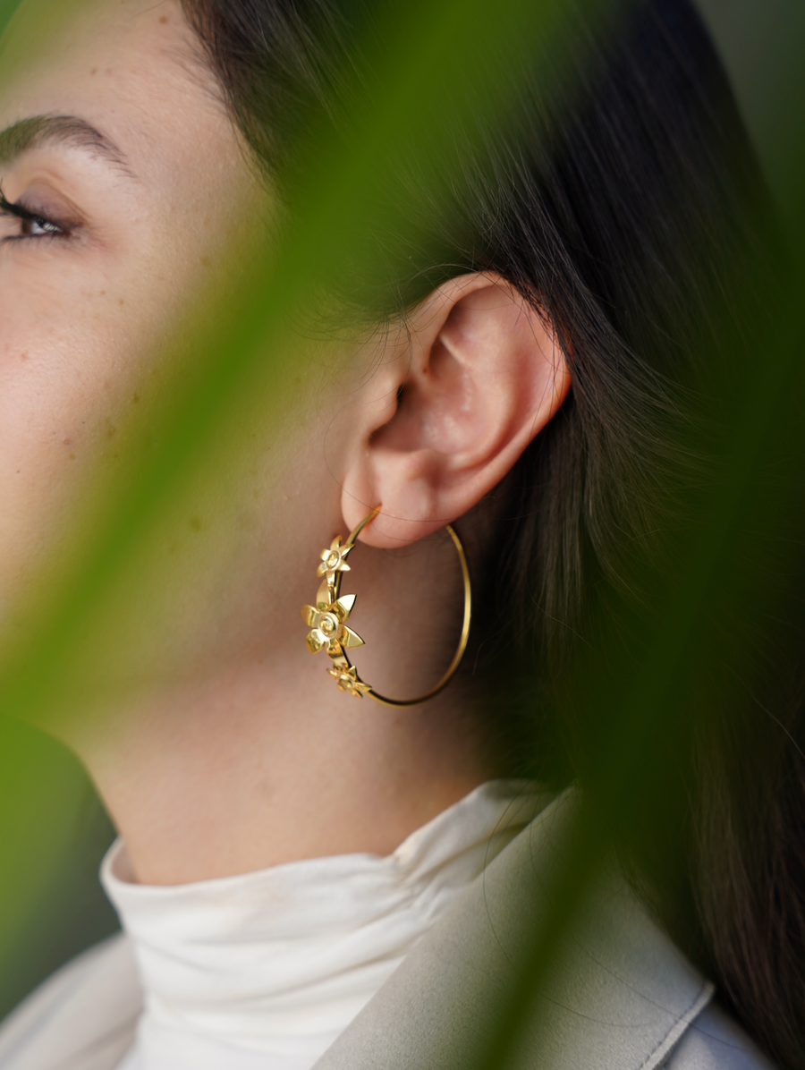 Jasmine Flower Hoop Earrings